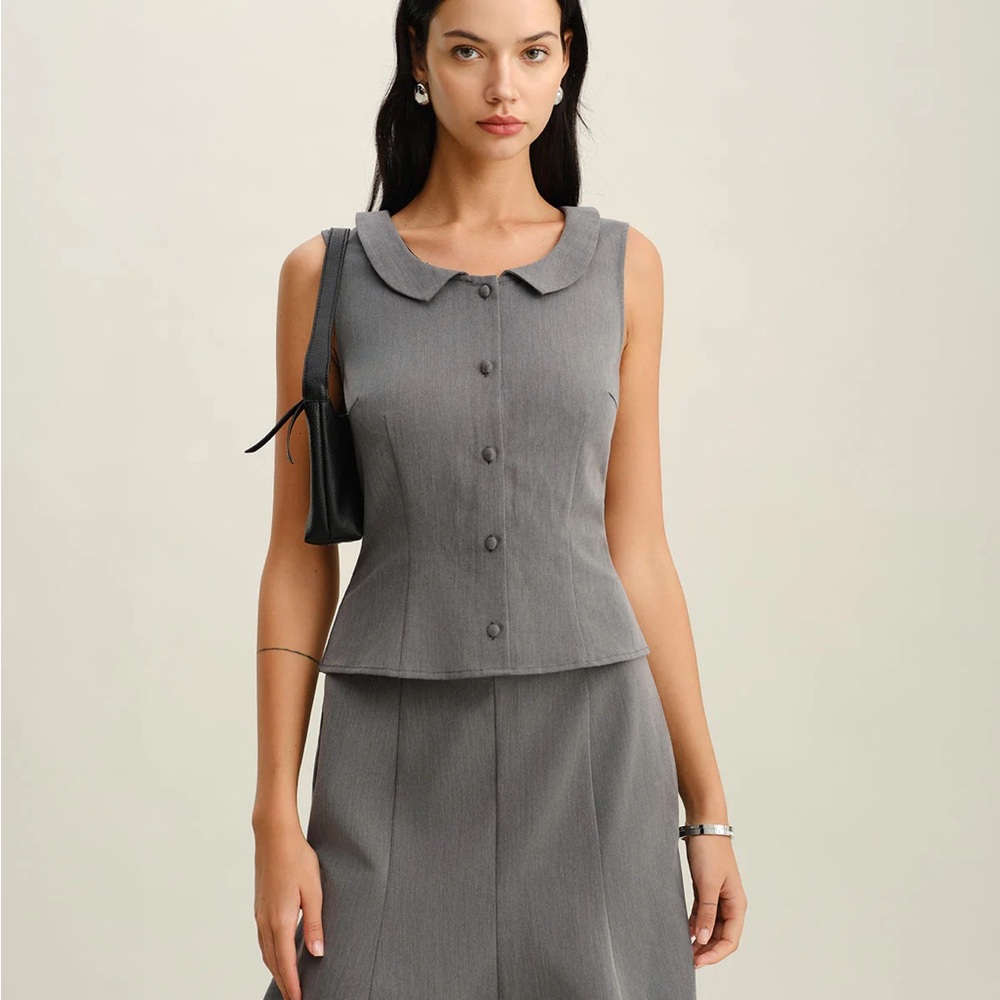 Grey Collared Button Tank Top